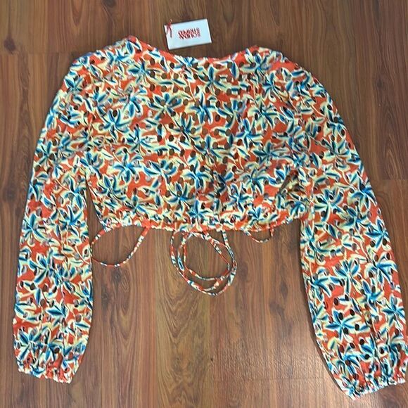 NWT Solid & Striped The Murphy eyelet orange yellow cropped top wrap around size - Picture 4 of 5